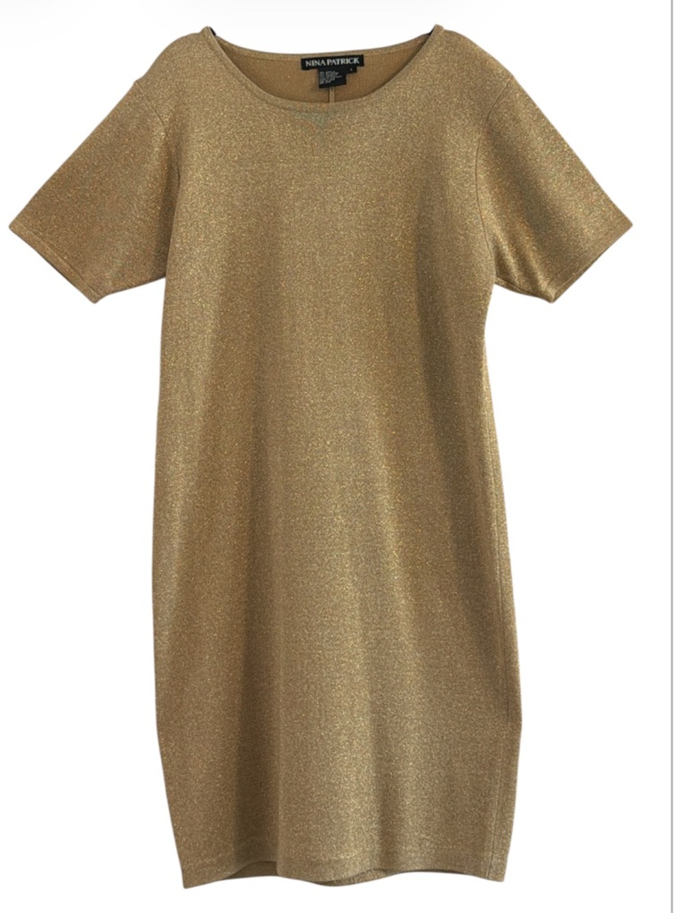 Nina Patrick Shimmering Metallic Gold Midi Dress Size L